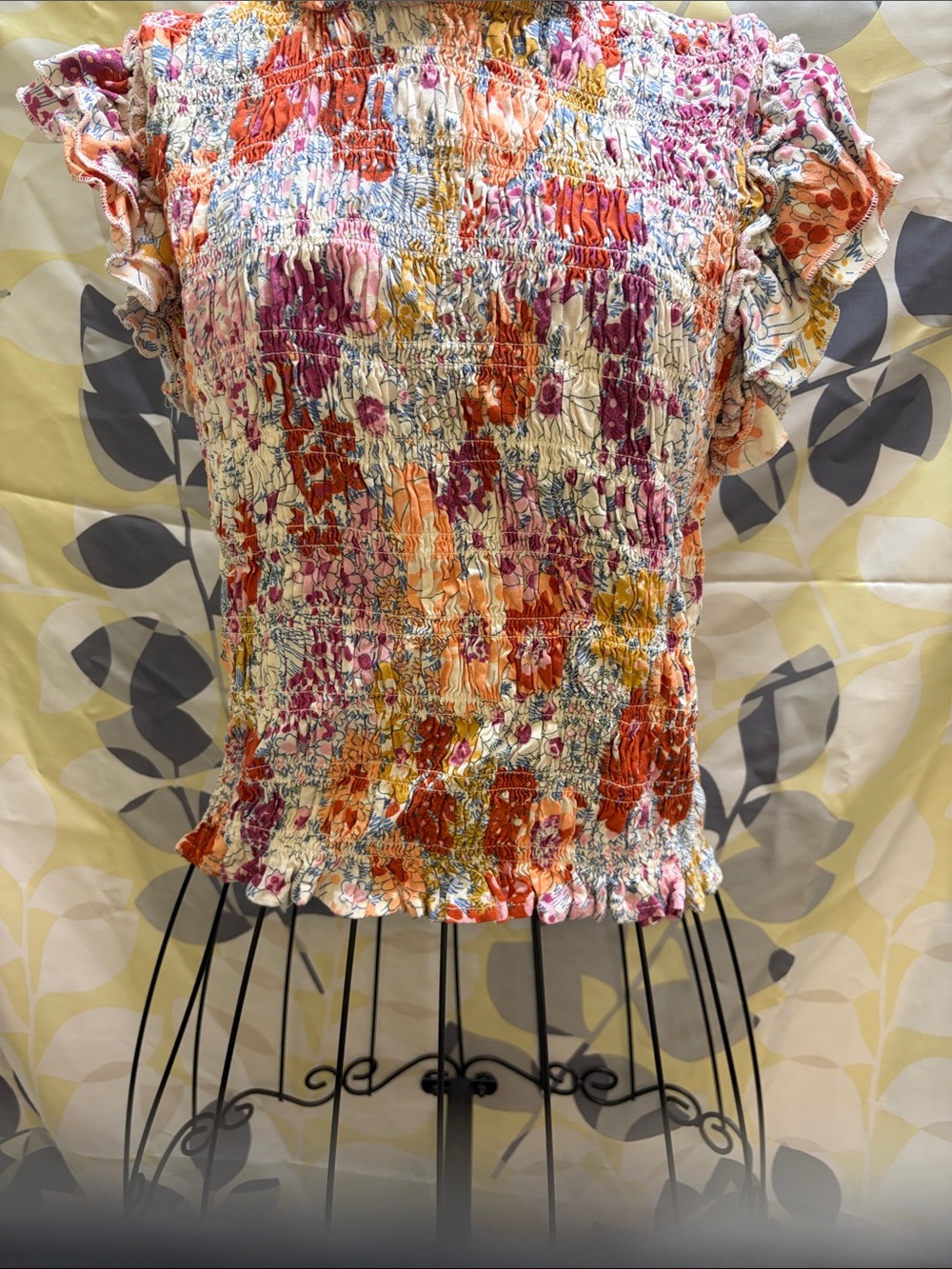 Liberty Love Multicolor Smocked Floral Ruffle Sleeve Top